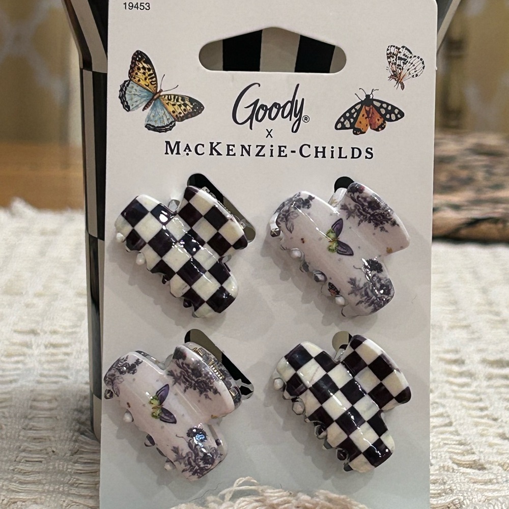 MacKenzie-Childs Black & White Checker and Lilac Floral Kids Hair Clips